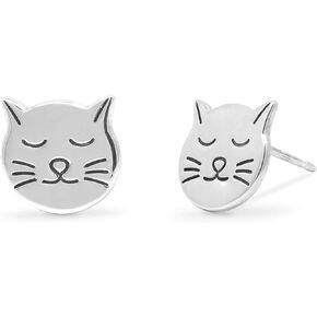 Boma Jewelry Sterling Silver Sleepy Cat Stud Earrings