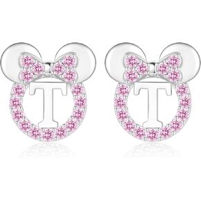 925 Sterling Silver Earrings for Girl Women: Hypoallergenic Initial Earrings with Pink Cubic Zirconia White Gold/Gold Cute Earrings Studs for Sensitive Ears Chirstmas Birthday Gifts