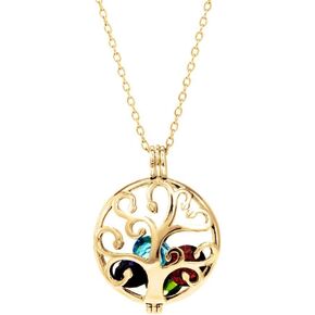 قلادة نسائية مطلية بالذهب مخصصة مقاس 6 مم مستديرة مقلدة لشجرة العائلة في قفص (سلسلة 16 بوصة) - قلادة شجرة العائلة مع أحجار الميلاد - قلادة متعددة من أحجار الميلاد - هدايا للأم - هدايا للأم in Kuwait