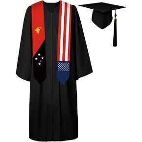 72 Inch Papua New Guinea Flag and USA Flag Graduation Sash Unisex Adults Graduation Stole Scarf International Class of 2024 (Not Include Baccalaureate Gown and Hat)