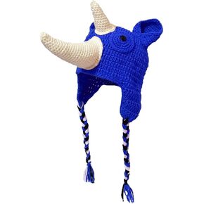 BIBITIME Creative Rhinoceros Horn Hat Earmuff Knit Beanie Halloween Cosplay Cap