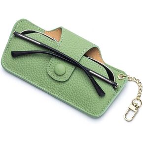 Eyeglasses Case for Women Leather Slim Travel Sunglasses Pouch with Metal Hanging Hook