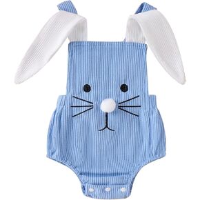 Gueuusu My First Easter Baby Boy Girl Outfit Bunny Costume Rabbit Ear Sleeveless Romper Overalls Infant Rabbit Cosplay Outfit