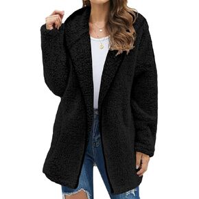 Danedvi Womens Hooded Sherpa Fleece Jacket Oversized Contrast Color Fuzzy Coat Faux Fur Winter Warm Outerwear