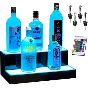 Boss Premium® BarUSA™ LED Lighted Bar Shelf Display Liquor Bottle Alcohol Whiskey Shelves Rack Stand Tray Units for Home Bar Living Room Accessories and Decor - Designed in USA (2-Step, 16 Inch)