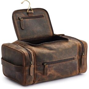 Extra Large Leather Toiletry Bag for Men Women - Premium Leather Men's Toiletry Travel Bag, Dopp Kit for Travel, Leather Pouch, Mens Toiletry Bag for Travel,Large Men's Travel Bag Toiletry Organizer