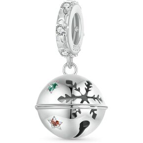 GNOCE Christmas Round Bell Pendant Charm Sterling Silver Dangle Christmas Charm Fit Bracelet/Necklace for Women Wife/Jewelry Gift