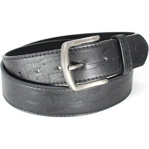 Firearms Pattern Leather Belt Strap and Metal Buckle 1.5" Wide with Snaps - Handgun Rifle Shotgun Guns