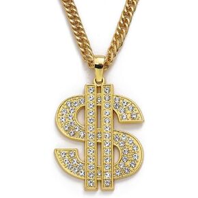 Gold Chain with Dollar Sign Big Money Necklaces for Men Women Stainless Steel Rhinestone Jewelry Fashion Pendants with 28 Inches Cuban Chain (Gold)Spinner Dollar Sign Necklaces 36 Inches