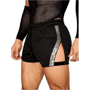 WDIRARA Men's Sequins Glitter Cut Out Drawstring Waist Shorts Party Club Shorts