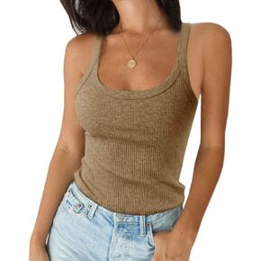 Ivay Womens Scoop Neck Ribbed Knit Tank Top Sleeveless Cotton Wife Beater Camisole Shirts