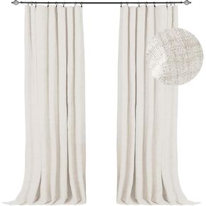 100% Blackout Shield Full Blackout Curtains for Bedroom 84 inch Length 2 Panels Set, Clip Rings/Rod Pocket Faux Linen Black Out Curtains for Living Room, Thermal Insulated, 50Wx84L, Beige
