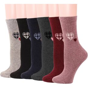 Women Merino Wool Socks Thin Lightweight Dress Socks Warm Wool Hiking Crew Socks Cute Heart/Cat Boot Socks 6/5 Pairs