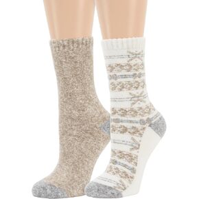 Dearfoams Women Holiday Christmas Gift 2 Pair Pack Full Cushion Multicolor Fairisle Easy Care Crew with Grippers Lounge Socks