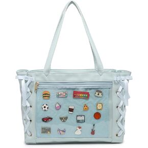 Silk Ribbon Tote Bag Ita Bag Shoulder Bag Faux Leather Kawaii Purses and Handbags with Pin Display