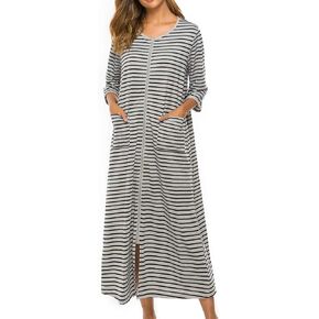 Bloggerlove Zipper Front Robes for Women House Coat Half Sleeve Loungewear Long Nightgown with Pockets S-3XL