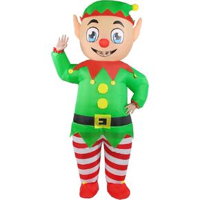 Christmas Elf Inflatable Costume for Adult Men Women Xmas Funny Blow Up Full Body Costumes Halloween Holiday Party Outfit Suit