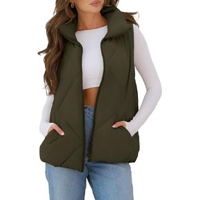 MEROKEETY Womens 2024 Puffer Vest Sleeveless Zip Up Quilted Coat Stand Collar Gilet Jacket With Pockets