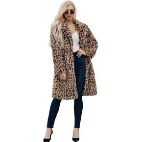 Long leopard suit collar faux fur coat women's casual coat autumn and winter new.