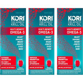 Kori Krill Oil Omega 3 Superior Absorption Oil Supplement, EPA & DHA, 600 mg, 60 Softgels