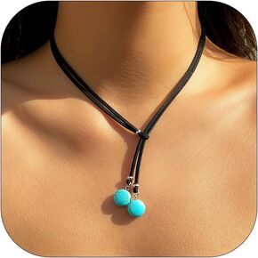 HUASAI Boho Necklaces for Women Brown Suede Choker Necklace for Women Trendy Boho Layered Leather Necklace Western Turquoise Necklace Boho Jewelry Western Outfit for Women