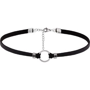 Sacina Goth Hippie O Ring Choker, Black Faux Leather Choker, Halloween Christmas New Year Jewelry Gift For Women