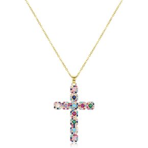 18K Gold Plated Gold Necklace for Women Choker Necklace for Women Colorful Sweater Cross Pendant Necklace