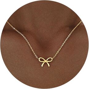 Gold Necklace for Women Dainty Bow Necklaces 14K Rose Gold Cute Tiny Bow Necklaces Trendy Gold Bow Pendant Choker Necklace Waterproof Non Tarnish Gold Jewelry Gift for Everyday Wear