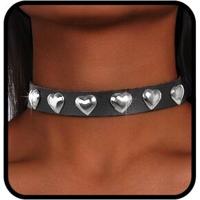 Black Leather Choker Punk Short Collar Gothic 2-tier Circle Rivet Necklace Soft PU Leather Short Neck Accessories for Women