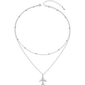 Airplane Necklace 925 Sterling Silver Layered Choker Necklace for Women Mother Daughter, Best Gifts for Stewardess Flight Attendants Pilots Airplane Jewelry Souvenirs (Layered Necklace)