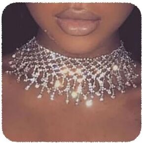 YERTTER Dainity Full Rhinestone Chunky Chain Silver Chain Collar Statement Tassel Crystal Choker Necklace Adjustable for Party Music Bar Women （Silver 1）