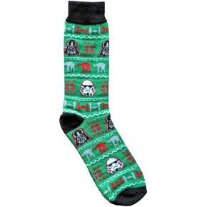 Hyp Star Wars Vader/Stormtrooper Green Ugly Sweater Pattern Men's Crew Christmas Socks