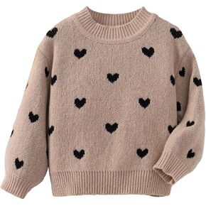 Floerns Toddler Girl's Cute Heart Pattern Long Sleeve Pullover Tops Crew Neck Sweater