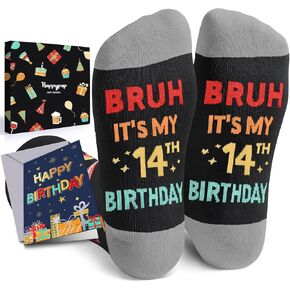 HAPPYPOP 14th Birthday Gifts for Boys - Socks for Teens Age 14, Presents for 14 Year Old Girls, 14 Yr Old Gift Ideas With Greeting Card