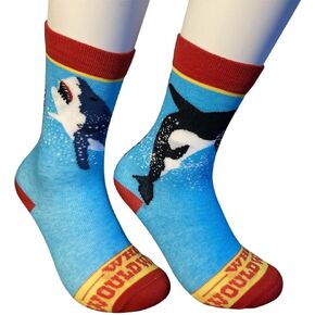 SOCKS – KIDS Size – Killer Whale vs. Great White Shark – Novelty Socks for Boys and Girls