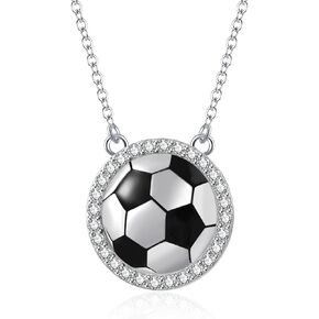 AENEAS Soccer Necklace for Women 925 Sterling Silver Soccer Football Pendent Necklace for Soccer Fans Team Spirit Jewelry Gift
