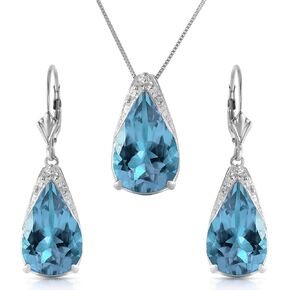 Galaxy Gold GG 14k White Gold Blue Topaz Drop Necklace and Earrings Set