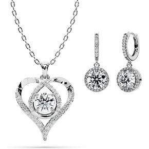 Infinity Heart Moissanite Necklace Halo Drop Earrings Grande Set