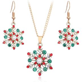 Christmas Necklace Earrings Set,Vintage Snowflake Drop Oil Necklace Earrings Multilayer Christmas Choker Xmas Jewelry for Women