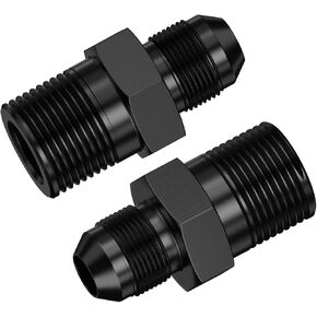 2Pcs 6AN Male to Male 1/8" NPT Pipe Fitting Adapter, Black Straight Hard Aluminum Hex Anodized Connector, Automotive Accessories Suitable for Vehicle Fuel Oil Line Modification