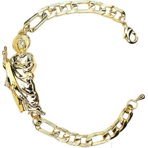 IMPRESSIVE Gold Plated Saint Jude Figaro Chain ID Bracelet For Women Men, Esclava San Judas Oro Laminado Manilla de San Judas Tadeo Mexico Para Hombre Mujer