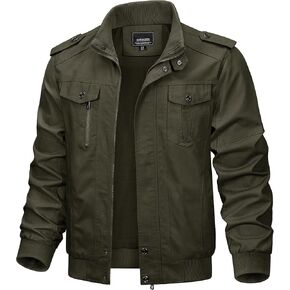 TACVASEN Men's Military Lightweight Jacket Army Cargo Windbreaker Zip Front Stand Collar Cotton Jackets with Multi Pockets