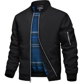TACVASEN Men's Bomber Jacket Lightweight Windbreaker Plaid Lined Casual Fashion Spring Fall Windproof Zip Up Jacket for Men
