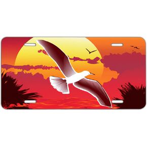 Wave at Sunset Ocean View and Sun Shine Red Sun Yellow Decorative Car Front Sublimated License Plate, 0.025 inch(0.65mm) Thickness 6"x12" inch-1017