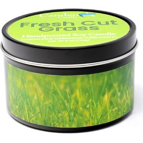 Fresh Cut Grass - Container Candle, 6 oz - Made with Beeswax, Coconut and Soy - Black Tin Candle - Handmade in The USA - Candeo Candle
