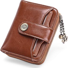 GOIACII Wallet for Women Leather Small RFID Blocking Bifold Zipper Pocket Card Holder with ID Window Peacock Blue