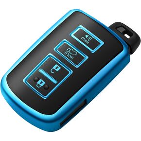 Tukellen for Toyota Key Fob Cover Soft TPU Full Protection Key Shell Key Case Compatible with Tacoma Highlander Avalon Camry Corolla 4Runner RAV4 Sequoia 4 Buttons Key Shell (Blue)