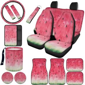 16 Pcs Aztec Car Seat Cover Full Set Cow Print Car Floor Mat with Streering Wheel Cover Sunflower Center Console Cover+Car Trash Bin+Car Seat Belt Cover+Cup Holder Coaster+Keychain