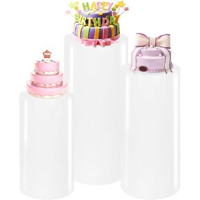 3PCS Cylinder Pedestal Stands for Parties, White Metal Round Cylinder Plinths Dessert Table Display Pillars for Birthday Wedding Bridal Baby Shower Party Decorations(Large)