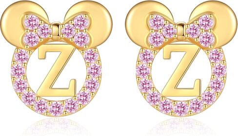 925 Sterling Silver Earrings for Girl Women: Hypoallergenic Initial Earrings with Pink Cubic Zirconia White Gold/Gold Cute Earrings Studs for Sensitive Ears Chirstmas Birthday Gifts in Kuwait